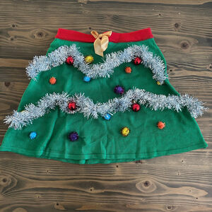 Women's Planet Gold Christmas Tree Mini Skirt S Holiday Party Fun Ugly Sweater